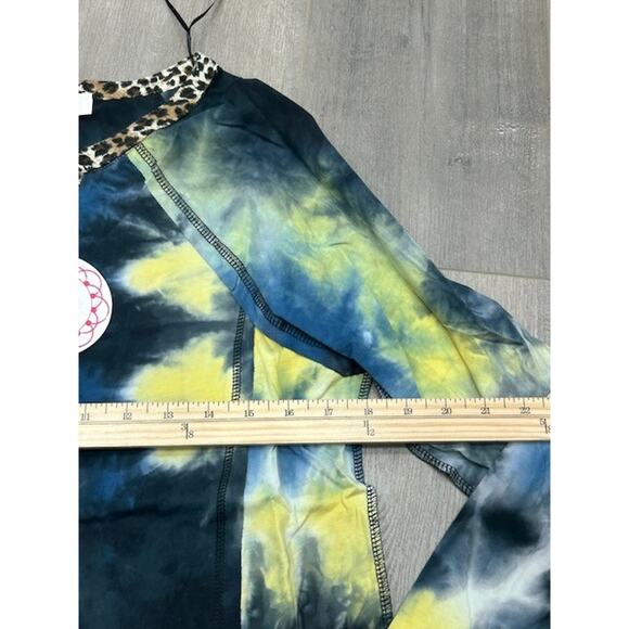 NWT Umgee Womens Tie Dye Tunic Top Cheetah Trim Long Sleeve Boho Hippie Size M - Picture 4 of 6